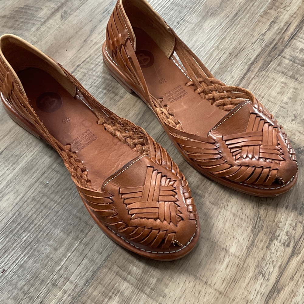 Woven Leather Slip-On Moccasins in Brown